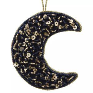 St. Nicholas Square Plush Beaded Moon Ornament, Blue
